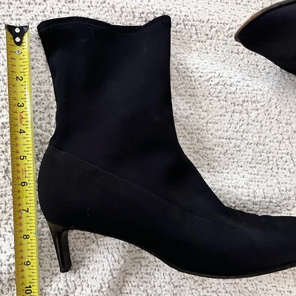 🌟🌟Black Heeled Ankle Boots with Pointed Toe and Slip-On Design - Picture 4 of 7